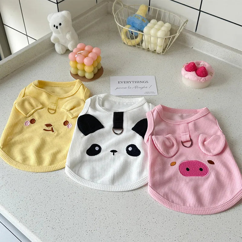 Yellow waffle-texture polyester vest for a small dog, showing sleeveless design and casual fit.