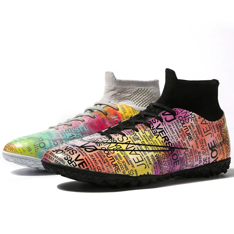 High top soccer shoes for boys and girls with non-slip rubber outsole, multiple colour styles available