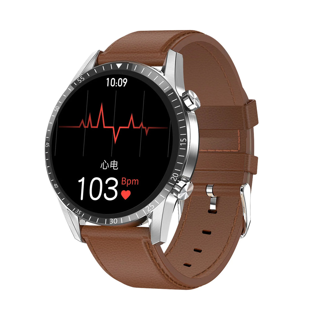 Round aluminium smart watch with Bluetooth calling on a wrist, showing a black watch face.