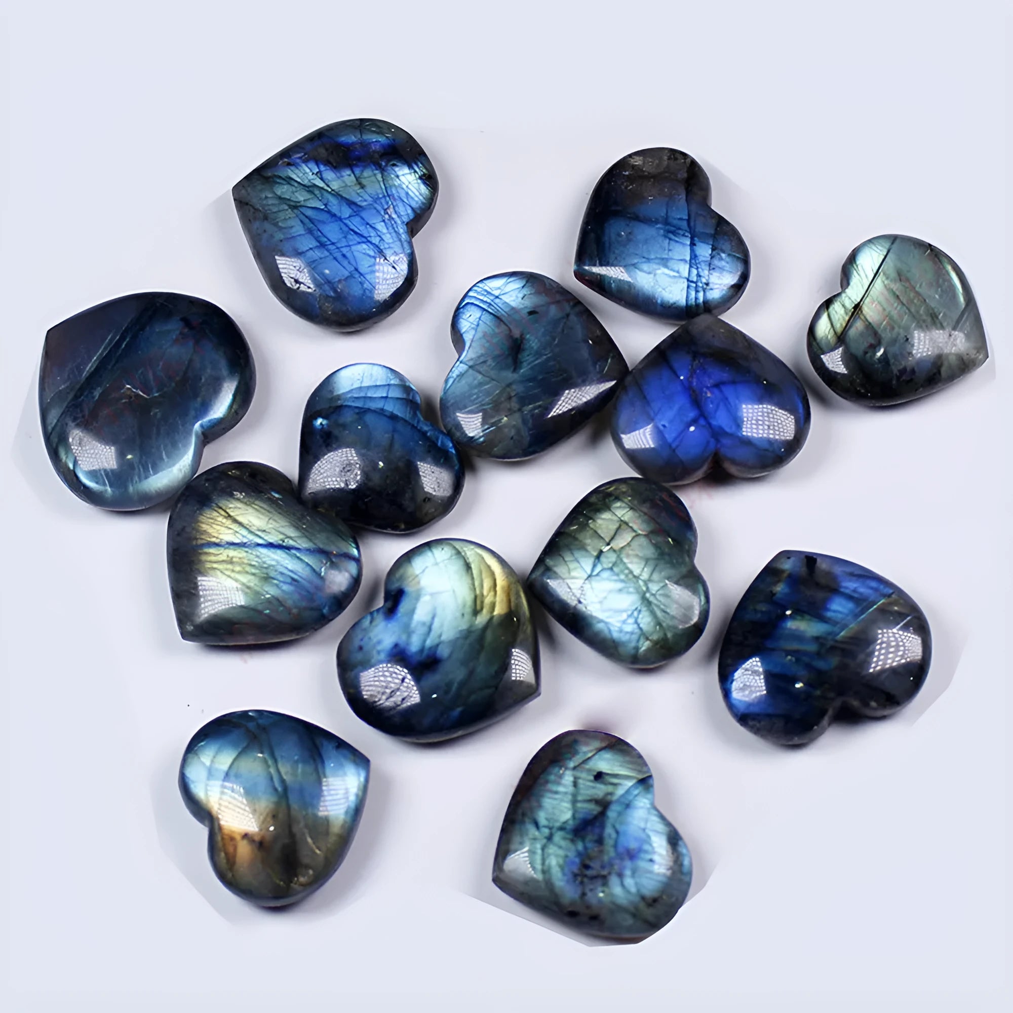 Natural feldspar crystal heart pendant with a handle design in ocean blue and moonlight colours.