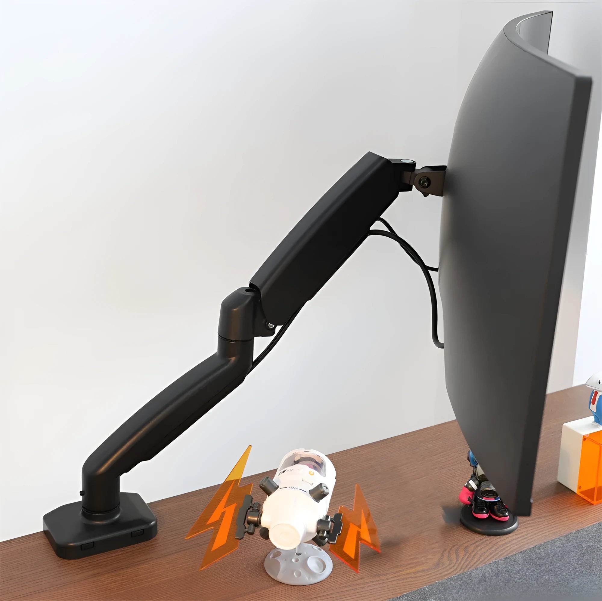 Black rotating telescopic LCD monitor bracket with desk clamp and 35cm extending arm