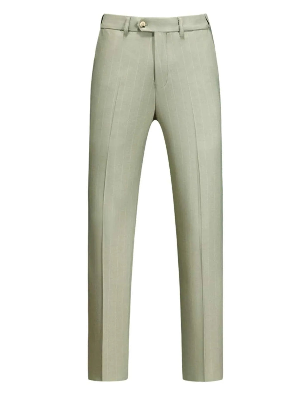 Men's light green 3-piece formal suit set with jacket, vest, and trousers, polyester viscose blend, flat collar