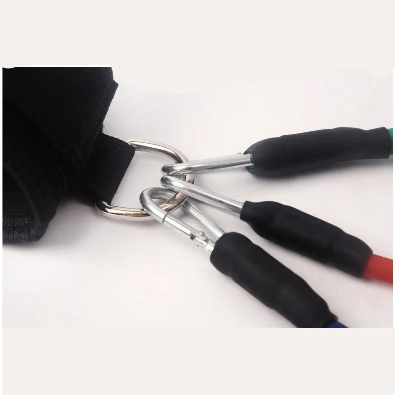 Black taekwondo leg pull rope training set for explosive force development.