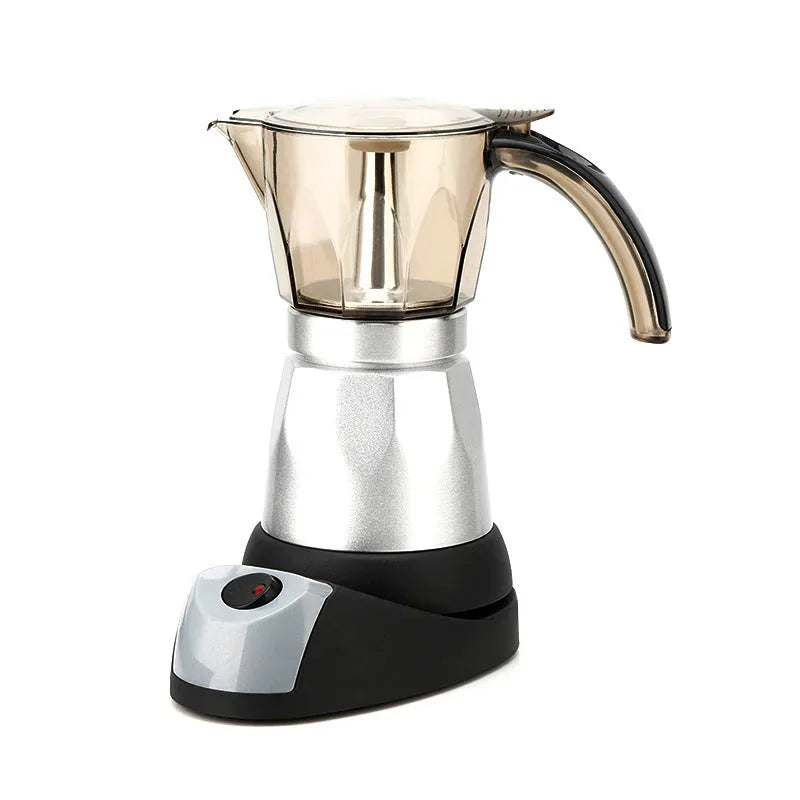 Octagonal electric aluminium Moka pot coffee maker in silver colour with EU plug