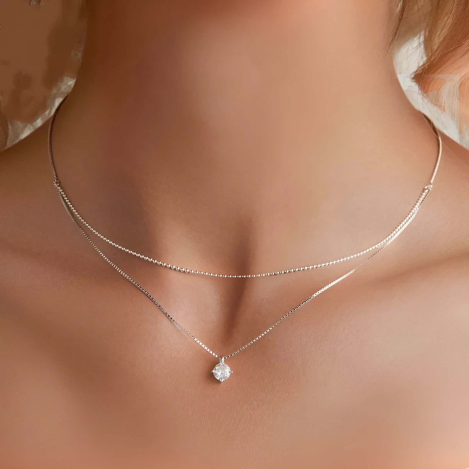 Silver double-layer necklace with pearl chain and pendant made from 925 sterling silver