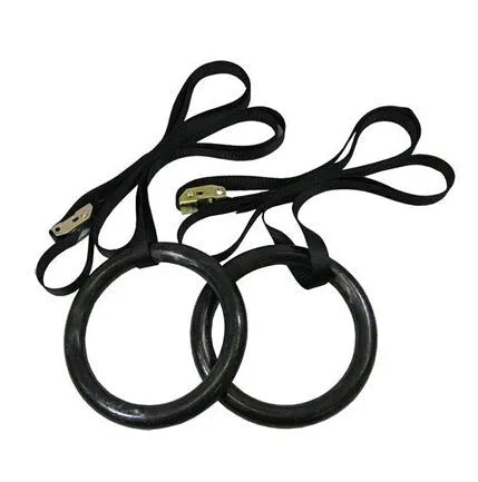 Black nylon gymnastics ring for pull-ups and upside down fitness training, 1.5 kg
