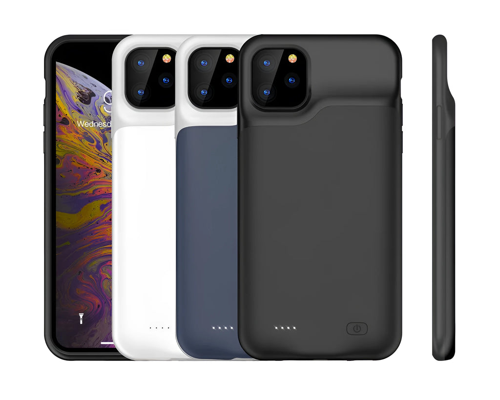 Soft silicone iPhone battery charging case showing extended battery capacity up to 8500mAh