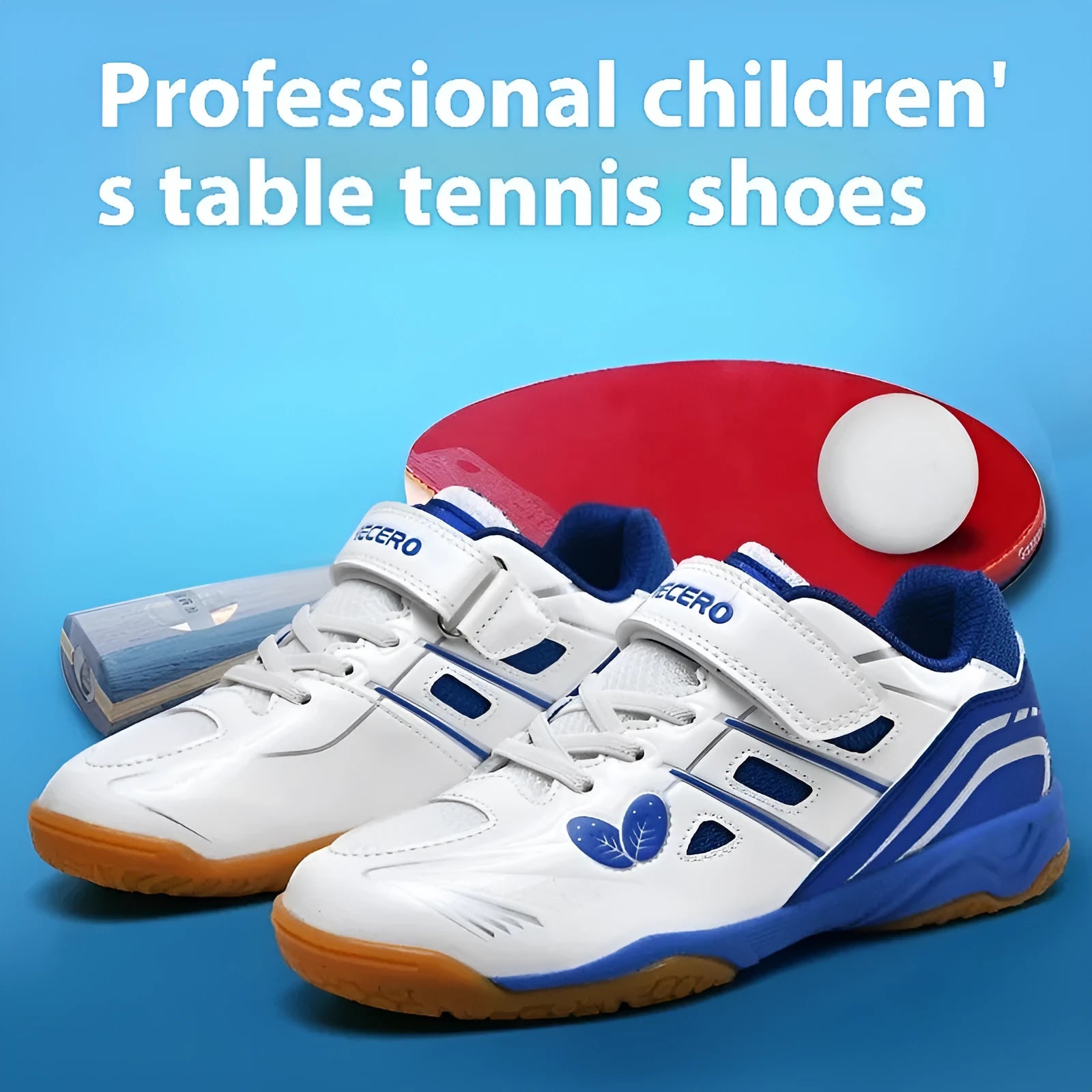 White and blue breathable badminton shoes with a low-top casual design and ribbed sole.
