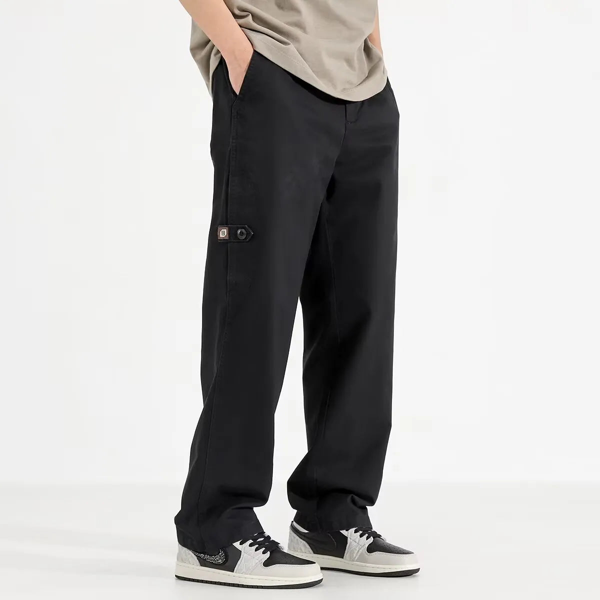 All-match loose wide-leg drawstring trousers in black and khaki for teenagers
