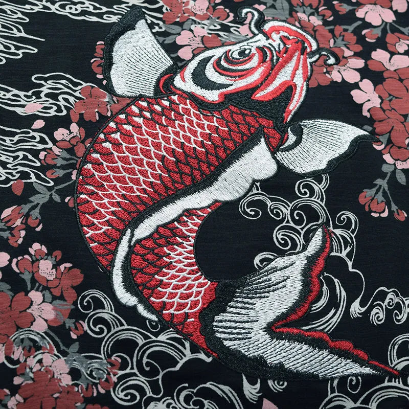 Embroidered men's cotton T-shirt with crew neck and short sleeves in Black, front view