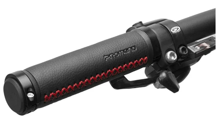 Bicycle handle grips in artificial leather with curved shape for wrist protection, black/black line colour