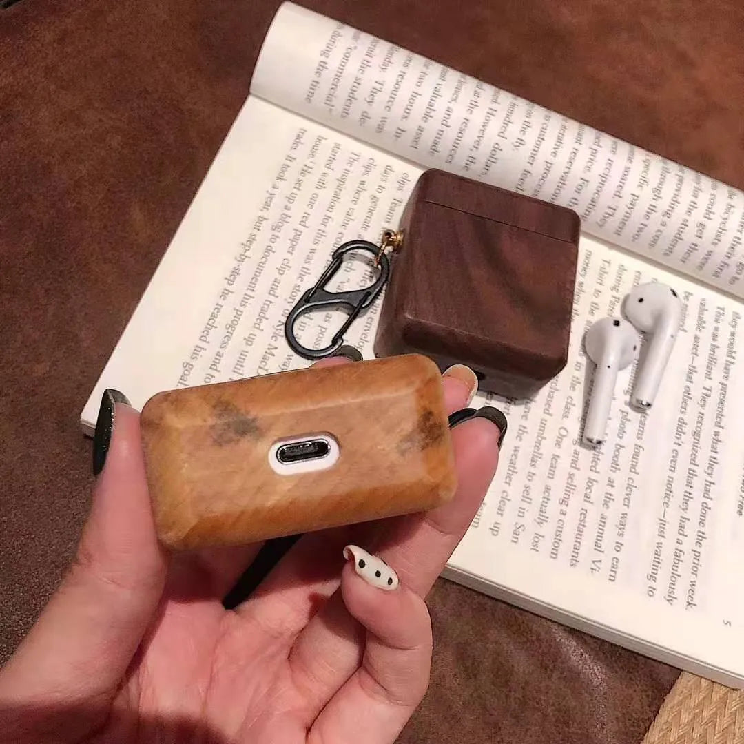 Solid wood Bluetooth earphone case compatible with Apple, drop-proof, cartoon style, 4 colour options