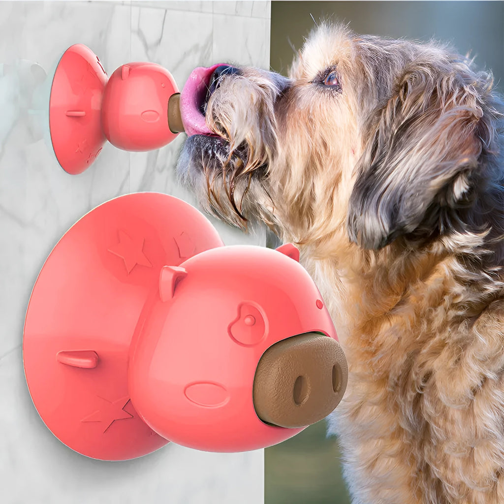Dog lick pad bathing toy with suction cups, food-grade TPR, 8x8x7.1cm, in blue