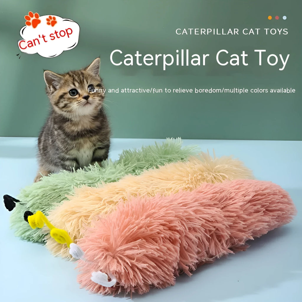 Caterpillar ringing paper plush cat toy, 36cm, in rubber pink, beige, grass green, cement gray or nobility purple.