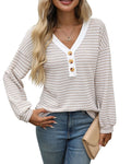 Women's loose fit V-neck pullover top with patchwork design on the front, in a wine red colour.