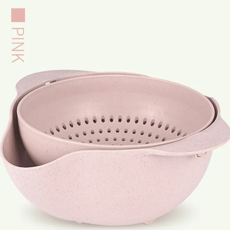 Double-deck plastic rice washing sieve basin in blue with drainage holes, 29.5x13.5x9cm