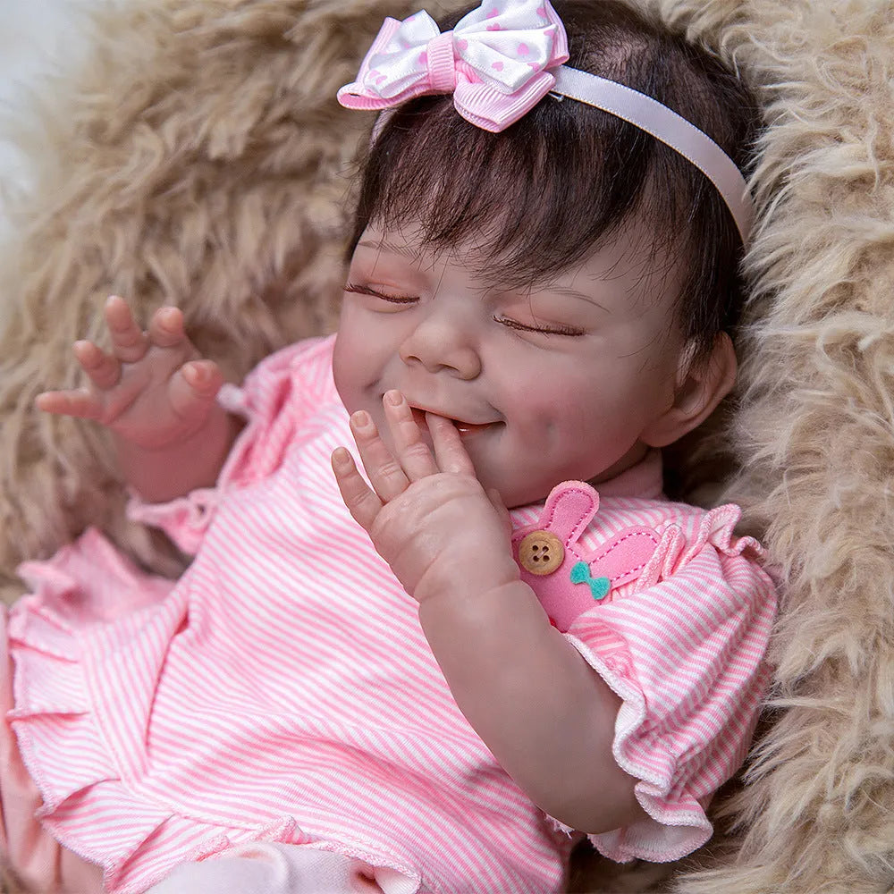 50cm soft silicone simulation baby doll with closed eyes, hand-implanted fibre-optic hair, and cotton body