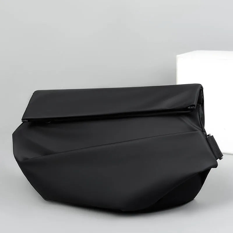 Grey and black PU leather crossbody bag for men with motorcycle sling design and internal organisers