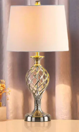 European style alloy table lamp with touch controls for dimmable cold and warm light and a USB charging socket.