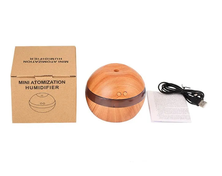 Essential oil diffuser humidifier with 300ml tank and USB power, 110x110x90mm, ABS material