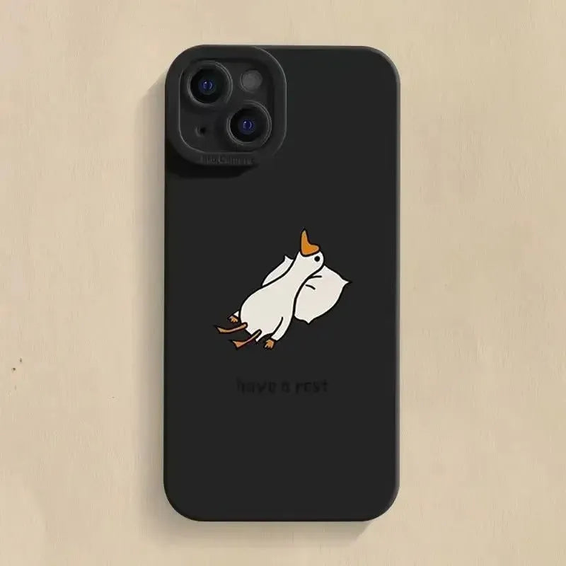 Cartoon duck design silicone iPhone case in black, white, or blue colour