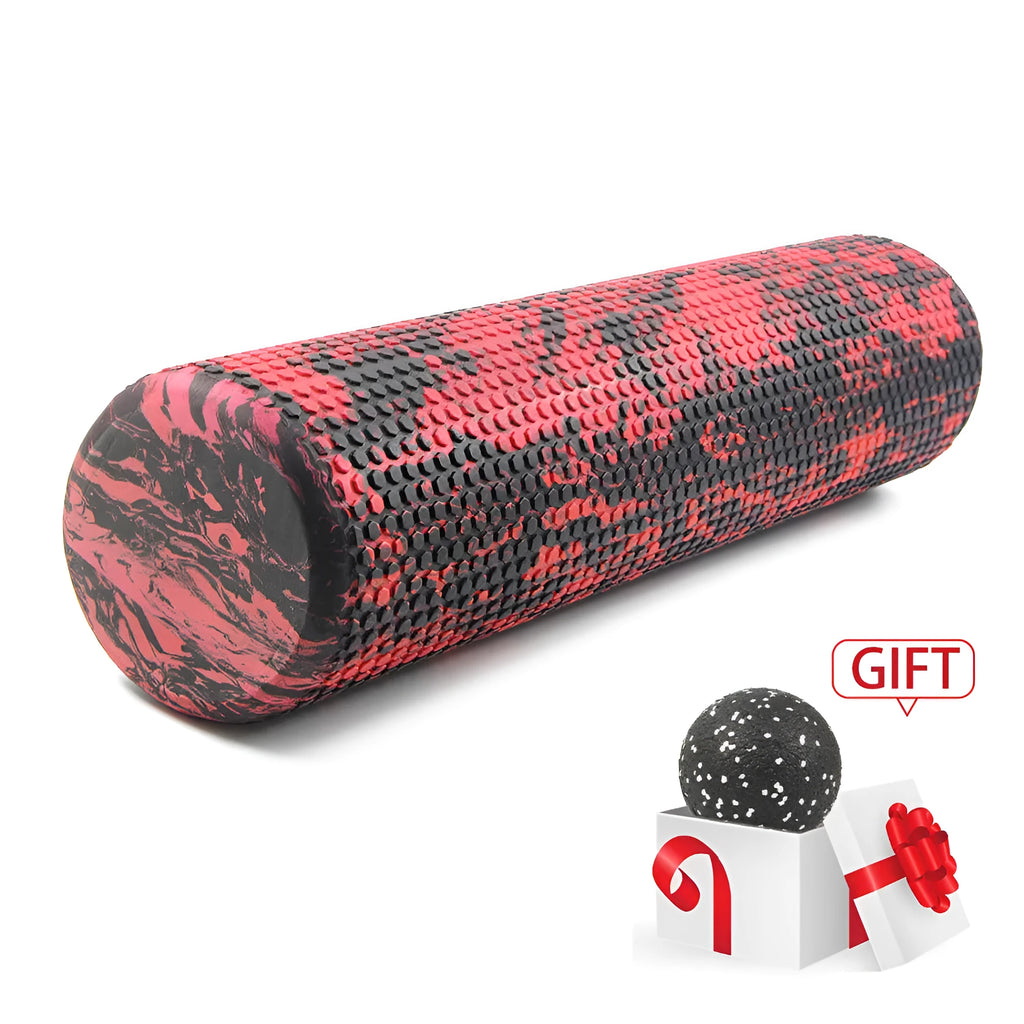 60cm EVA foam massage roller in red and black for muscle recovery