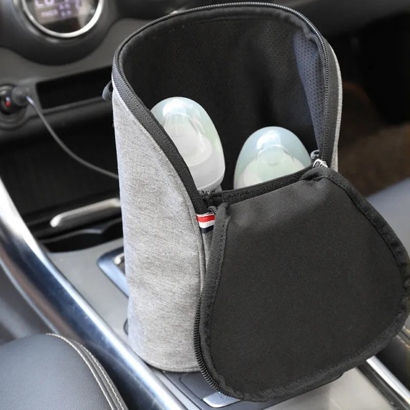 USB milk water warmer in grey with compact portable design for baby bottles