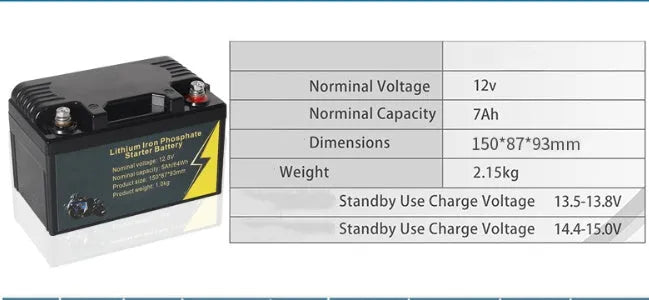 12V 100Ah black lithium iron phosphate battery measuring 150x87x93mm