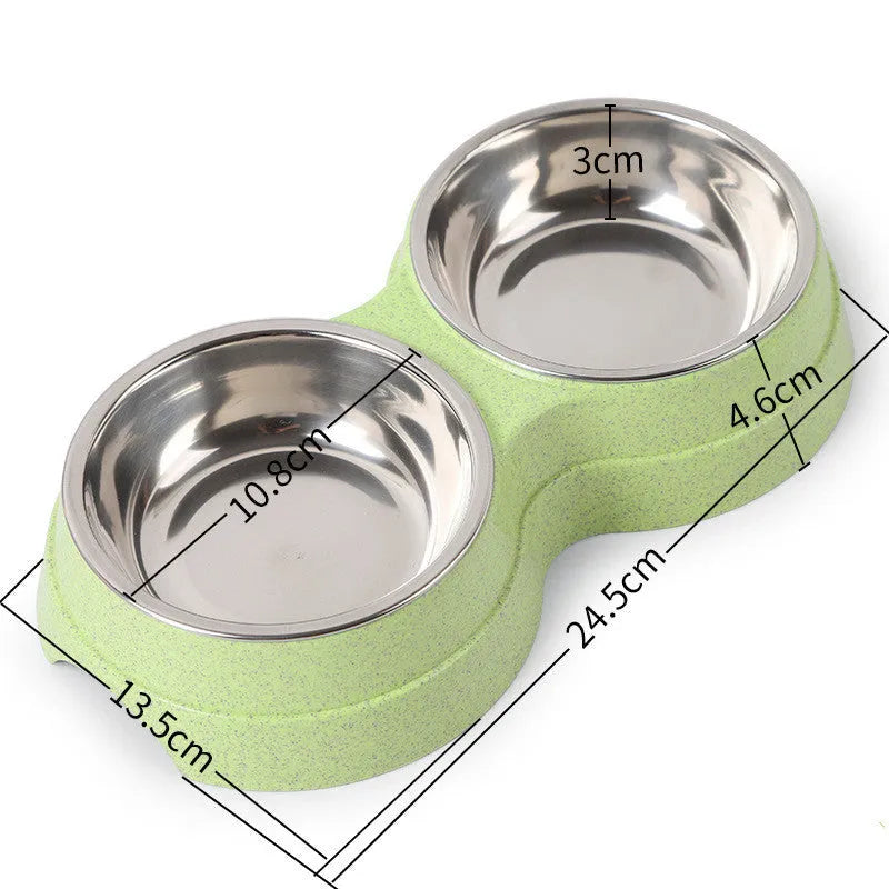Round two-in-one dog bowl in straw material, blue colour, 24.5x13.5x4.6cm dimensions
