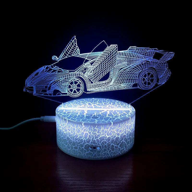 Lamborghini 3D LED night light with USB cable showing black finish from front angle