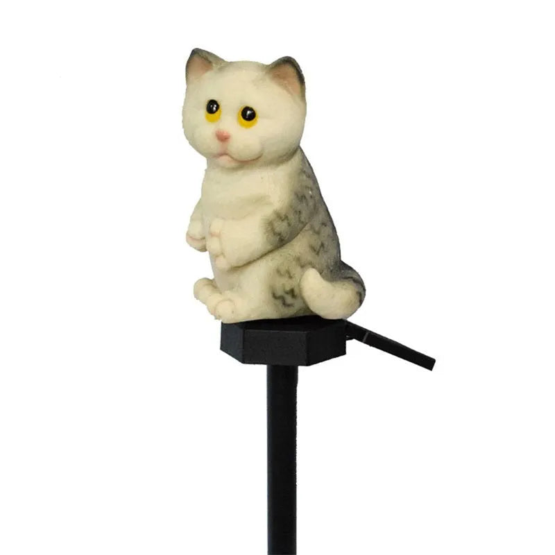Cat-shaped solar lawn light for garden decoration in brown or grey colour options