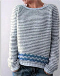 Women's loose round neck acrylic pullover sweater in multicolour geometric print, long sleeve, S-5XL