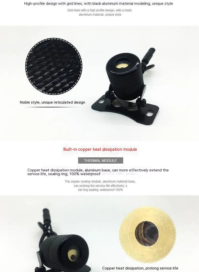 Universal vehicle laser fog lamp with aluminium housing for anti-collision warning.