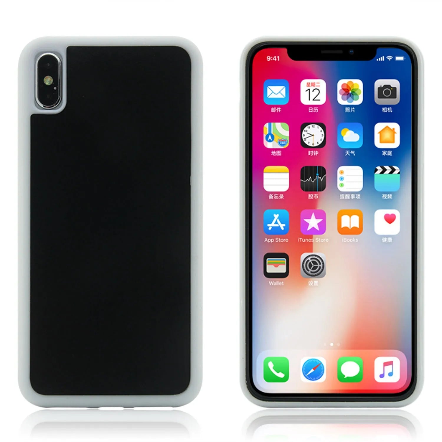Anti-gravity nano material phone case for iPhone, black and white colours, shockproof and shatterproof protection