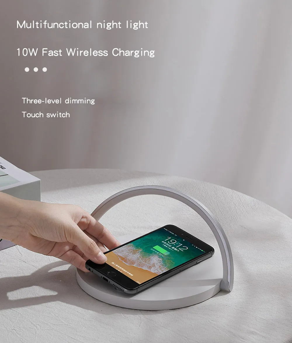 Fast Qi Wireless Charger Table Lamp with data cable, compact 191x13x203mm design, multiple colour options