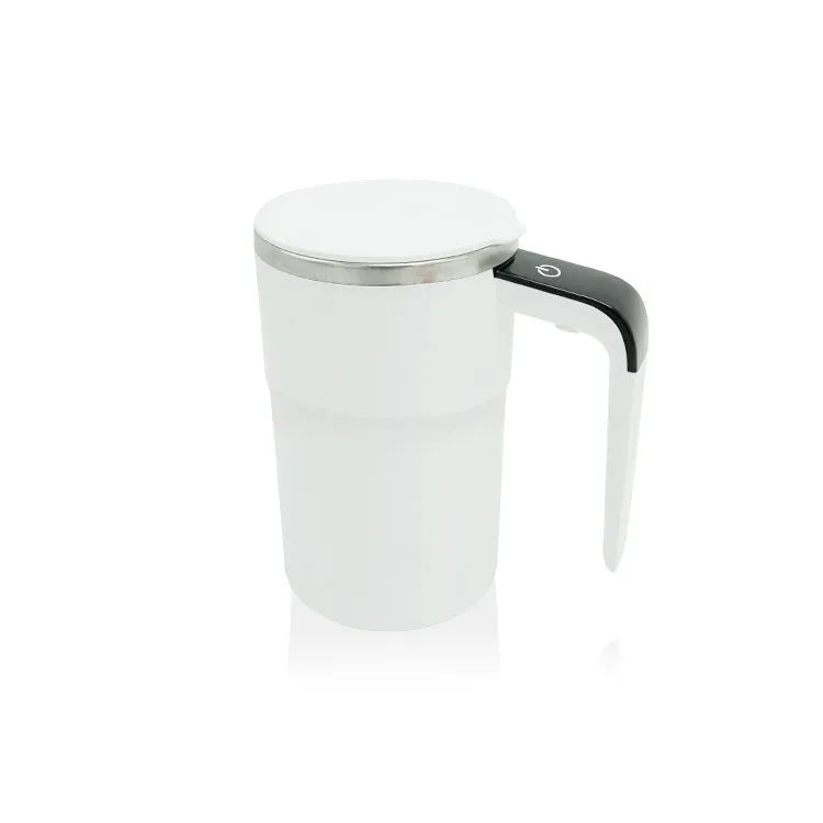 White automatic magnetic stirring mug with LCD display showing temperature reading