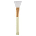 Fan makeup brush with nylon bristles and plastic handle, available in blue and pink colours