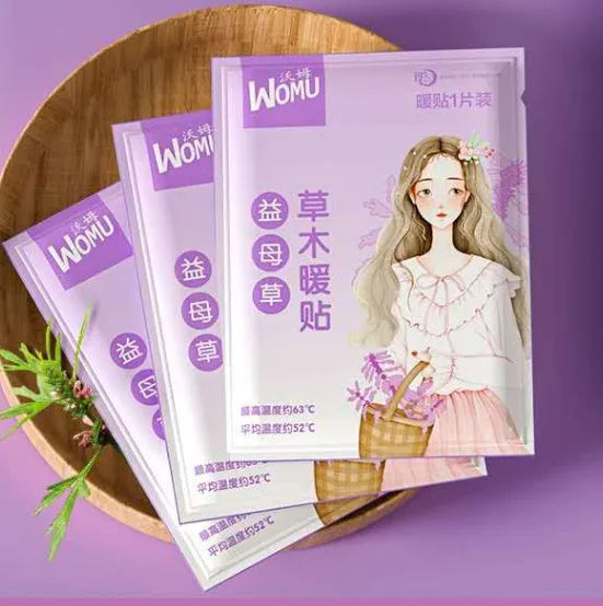 A single self-heating herbal warming plaster for uterus and stomach comfort.