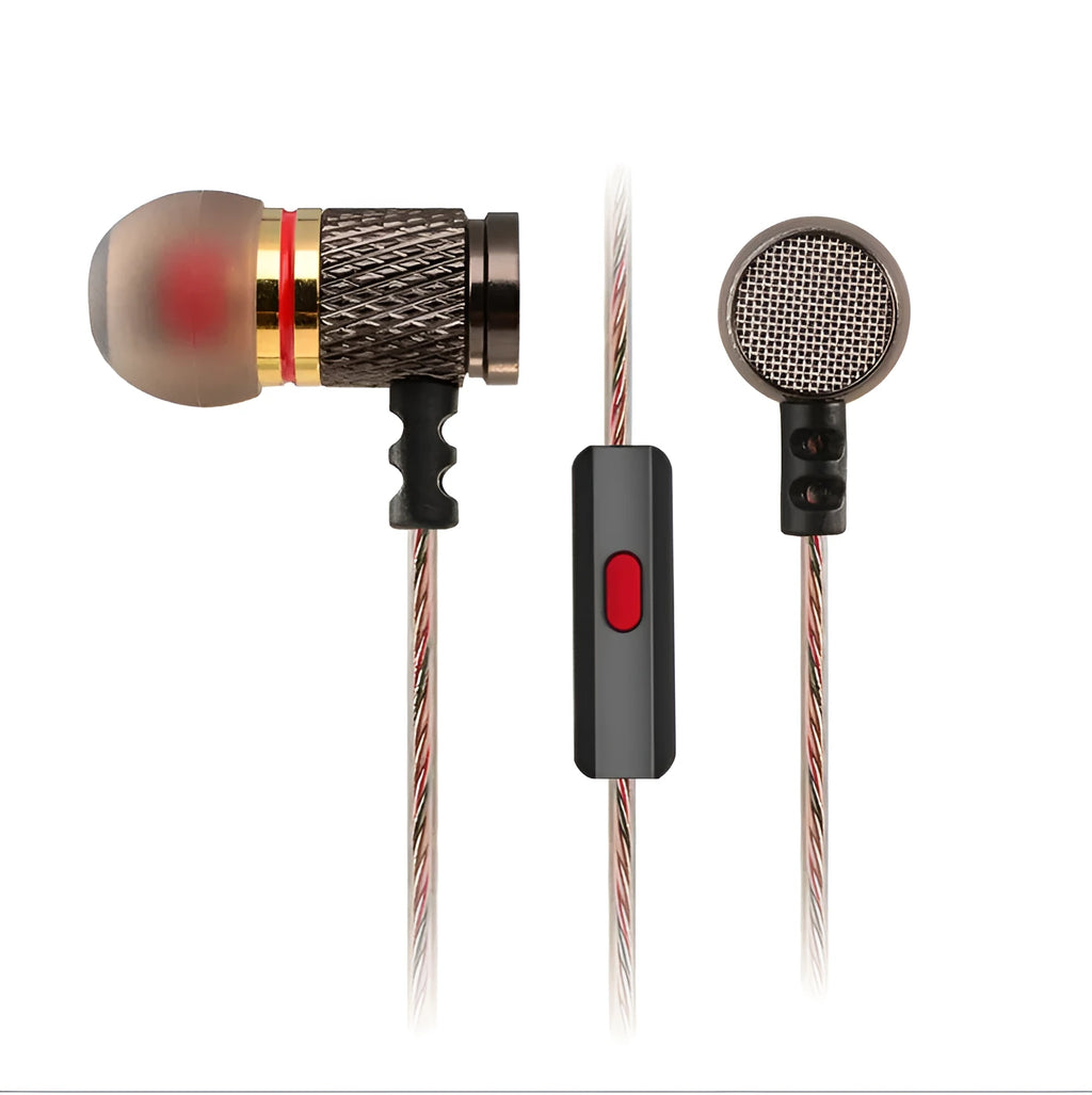 EDR1 metal subwoofer in-ear headphones with black silicone cable and 3.5mm plug