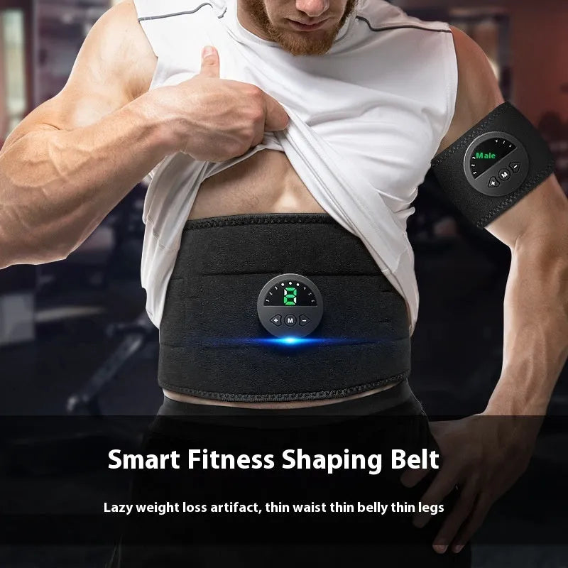 Fitness belt with digital display screen for waist and abdomen workout and massage.