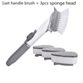 2 in 1 long handle cleaning brush with removable brush head and sponge for kitchen use