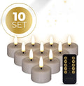 Taupe coloured S10 3D flame LED tealight candles showing realistic flickering flame effect