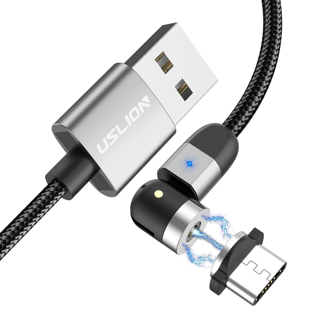 Magnetic three-in-one data cable with 540° auto-docking, black, 1m length, aluminium alloy connectors