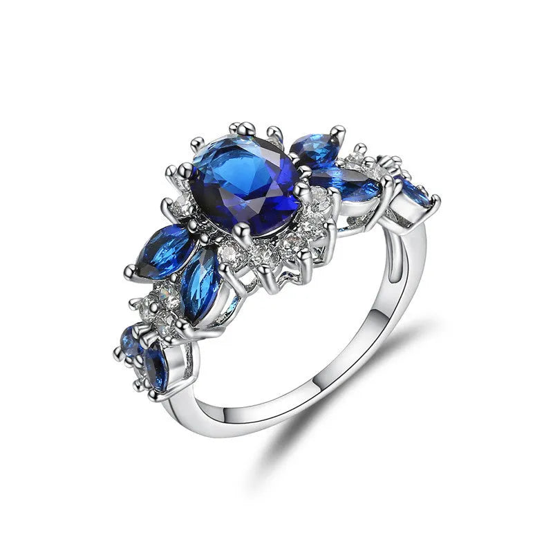 Copper Baolan zircon ring blue electroplated finish size 7 women fashion jewellery