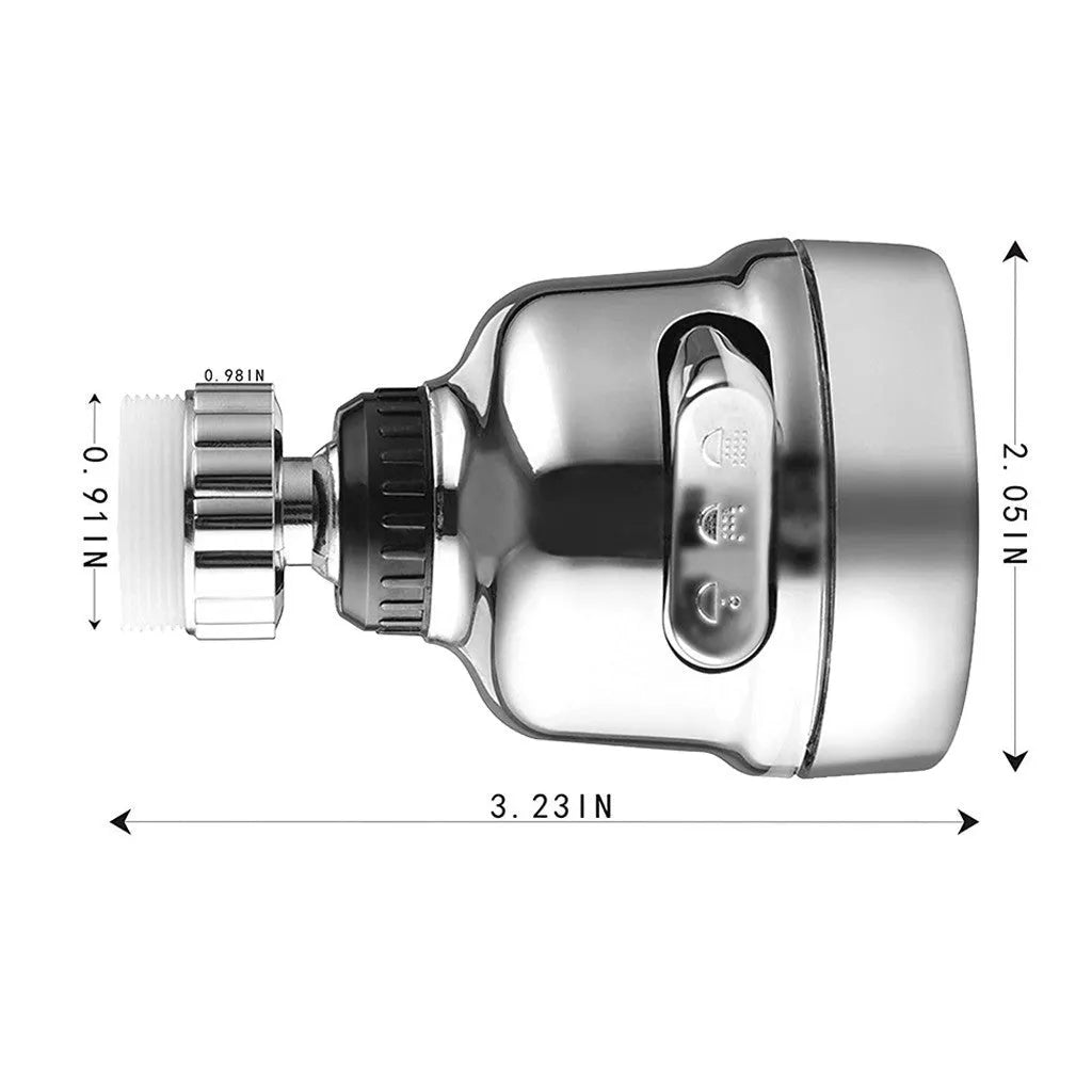 Faucet booster shower attachment in white and grey with 3-mode spray button and 360-degree rotatable head for round taps