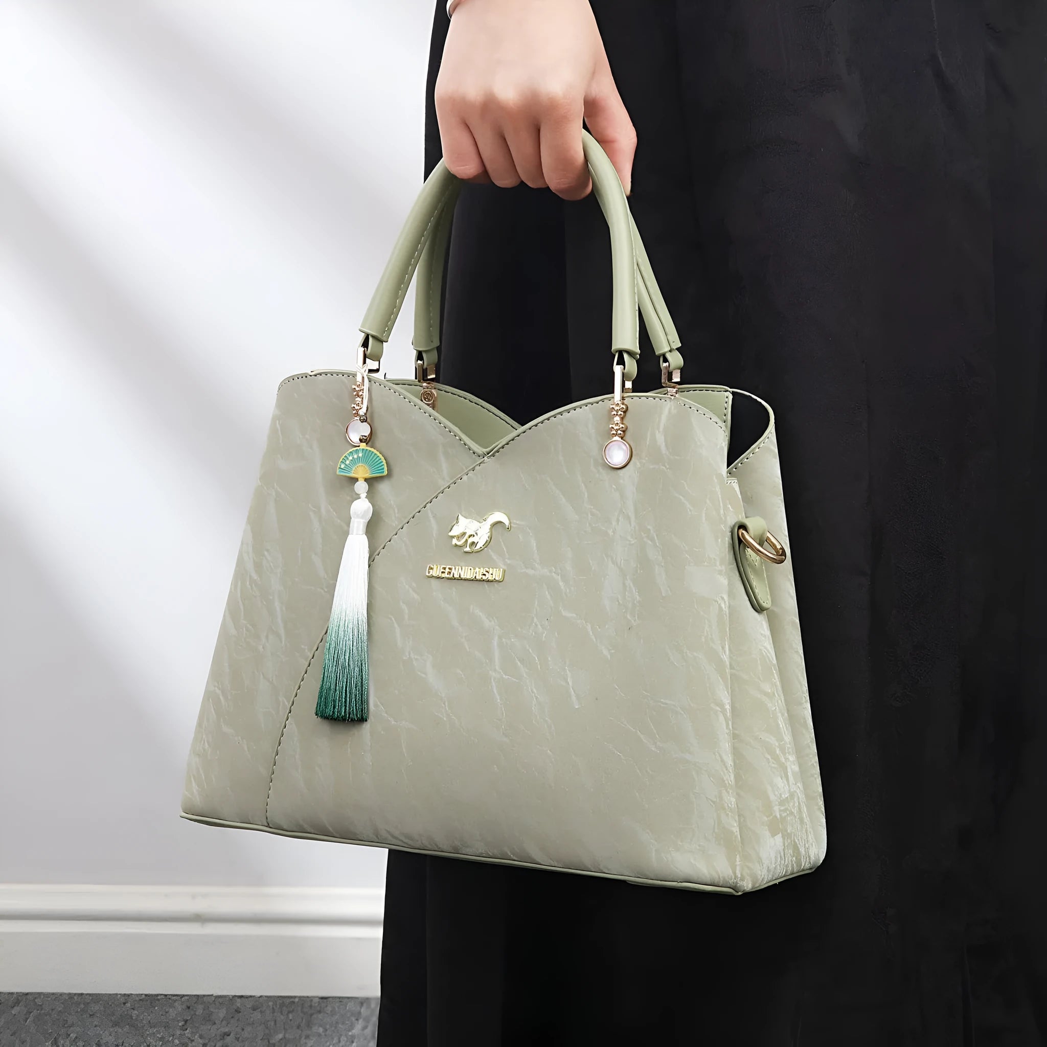 Women's ethnic style soft PU messenger bag in horizontal square shape with sewing thread detailing