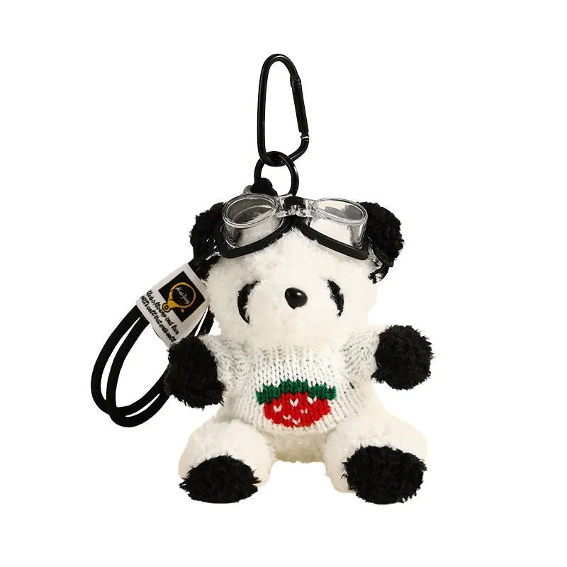 Cute plush strawberry bear doll keychain pendant with soft fabric and cartoon style