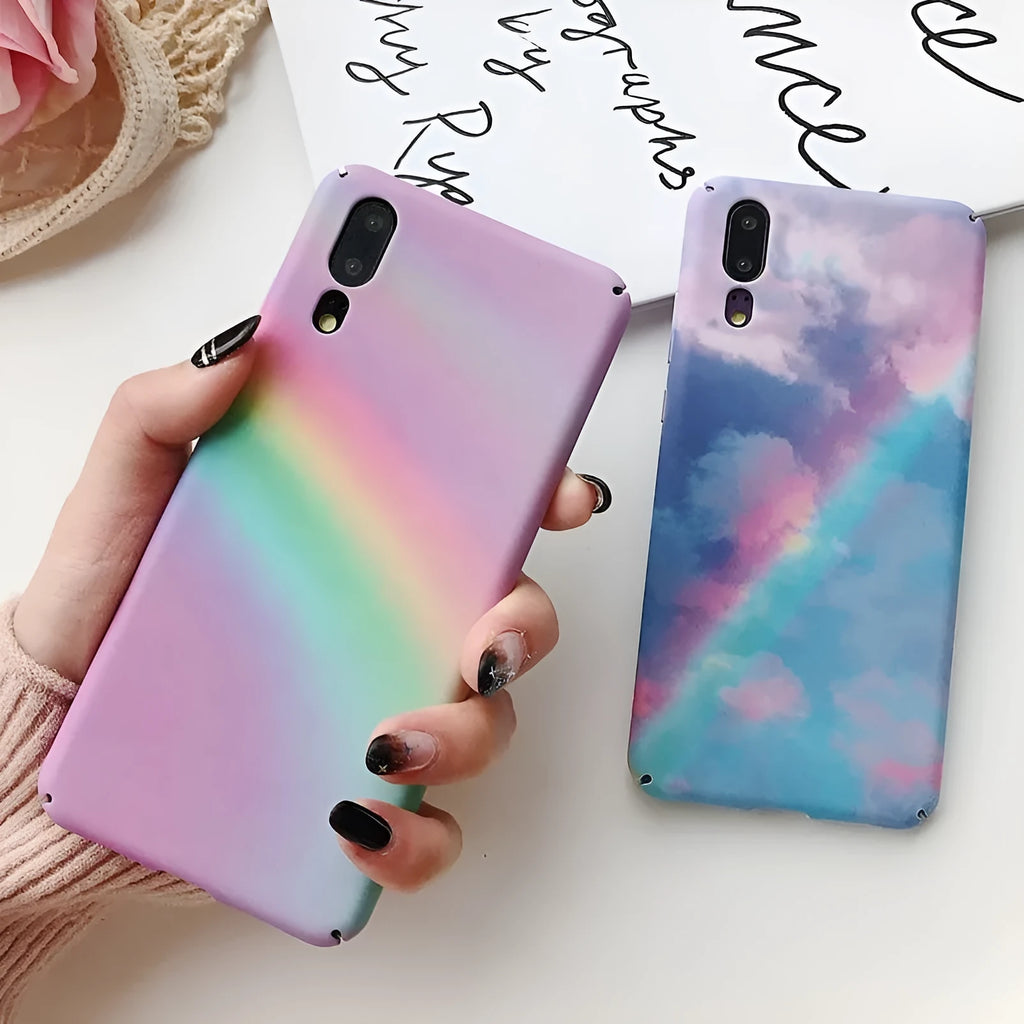Huawei mobile phone case back cover PC material water sticker design blue purple Mate20 P20 P30