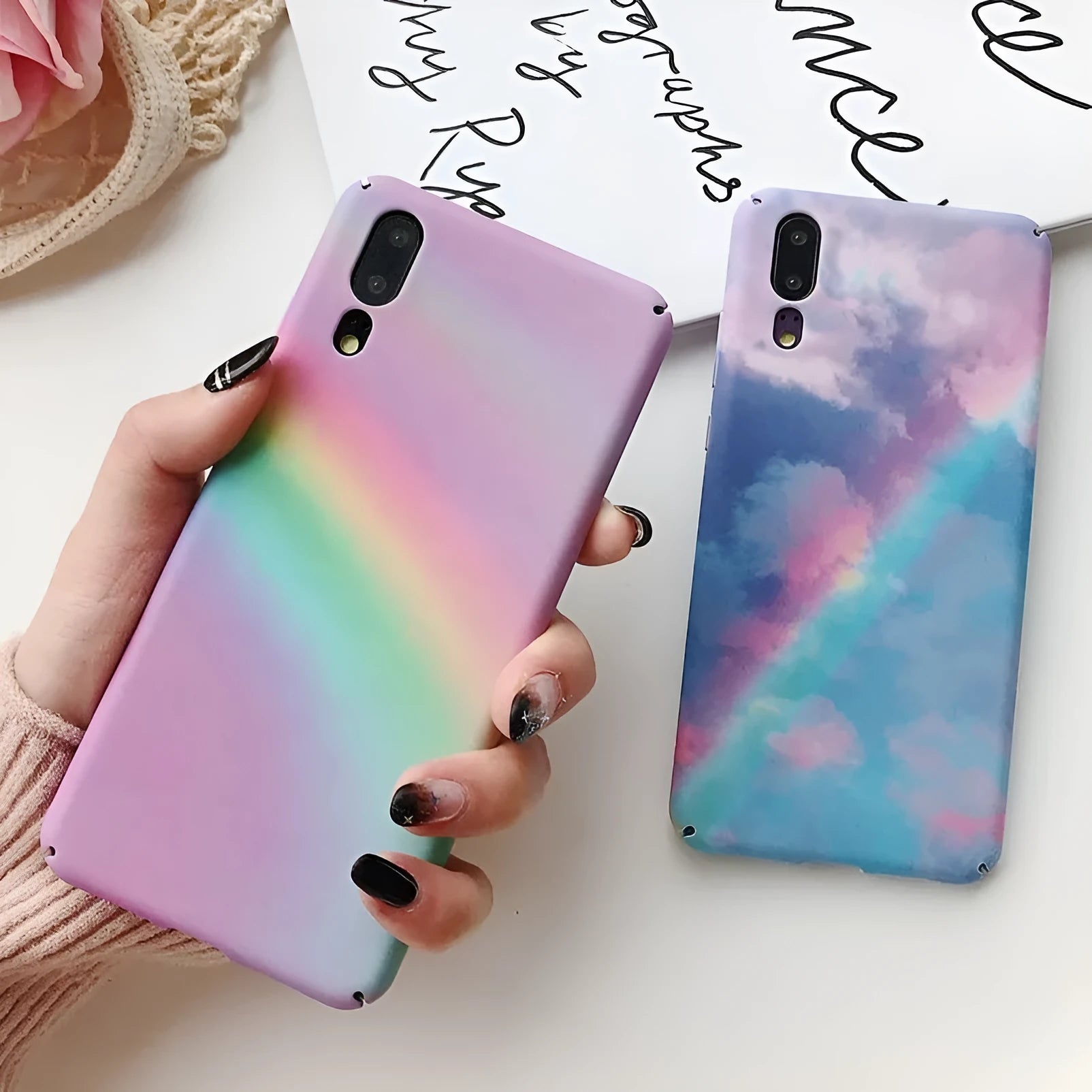 Huawei mobile phone case back cover PC material water sticker design blue purple Mate20 P20 P30