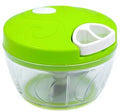 Green manual kitchen chopper with lid, three stainless steel blades, and a 500ml capacity container.